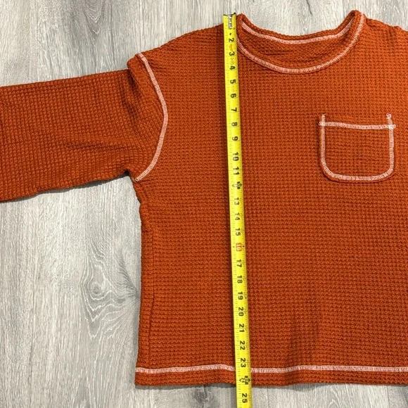 Women’s Long Sleeve Waffle Sweater Oversized Boho Knit Tunic Rust Orange Large - Picture 8 of 13